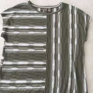 Chico’s 2 Sz Large Green/white striped Short-sleeve shirt E46